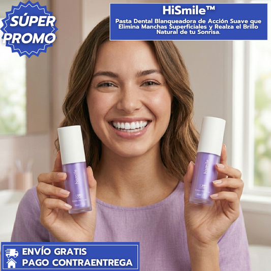 OFERTA:HiSmile™2X1: Pasta Dental Blanqueadora de Acción Suave que Elimina Manchas Superficiales y Realza el Brillo Natural de tu Sonrisa.