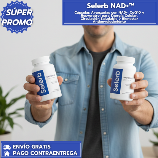 Selerb NAD+ X2™: Cápsulas Avanzadas con NAD+, CoQ10 y Resveratrol para Energía Celular, Circulación Saludable y Bienestar Antienvejecimiento