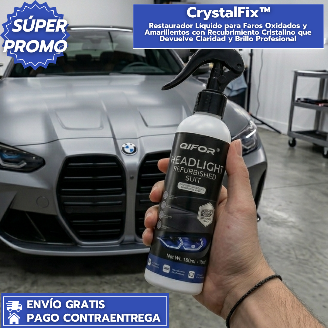 CrystalFix™: Restaurador Líquido para Faros Oxidados y Amarillentos, que Devuelve Claridad y Brillo Profesional