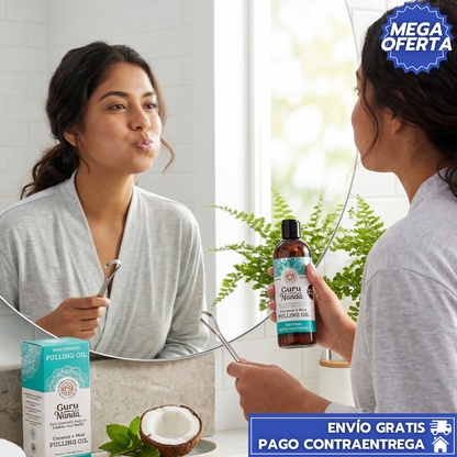 Blanqueador Dental Gurunanda™: Enjuague Bucal con Aceite de Coco y Vitaminas que Desintoxica, Blanquea y Refresca el Aliento