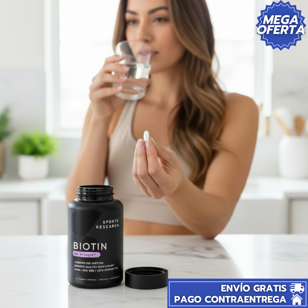 Sports Research Biotina™Suplemento de Biotina de Alta Potencia que Fortalece el Cabello, Mejora la Piel y Endurece las Uñas desde la Raíz