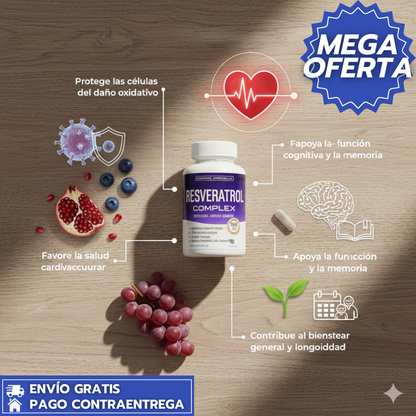 Resveratrol™: Suplemento Antioxidante con Resveratrol que Protege tus Células, Potencia tu Corazón y Cuida tu Mente Frente al Envejecimiento