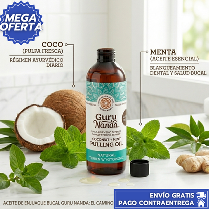 Blanqueador Dental Gurunanda™: Enjuague Bucal con Aceite de Coco y Vitaminas que Desintoxica, Blanquea y Refresca el Aliento