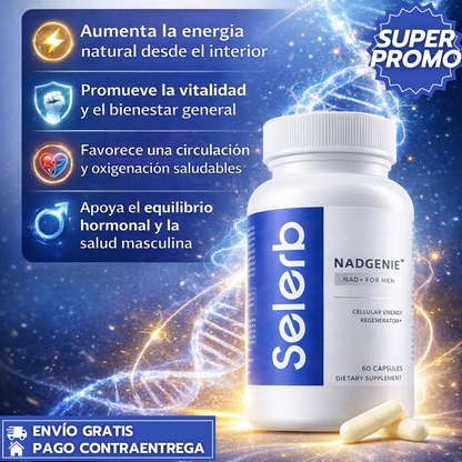 Selerb NAD+ X2™: Cápsulas Avanzadas con NAD+, CoQ10 y Resveratrol para Energía Celular, Circulación Saludable y Bienestar Antienvejecimiento