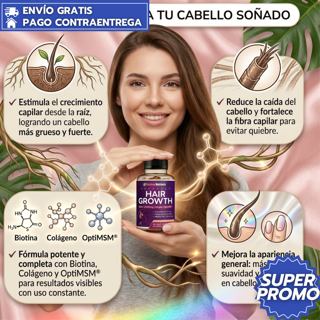 HairGrowth™: Suplemento en Pastas que Fortalece el Cabello, Reduce la Caída y Estimula un Crecimiento