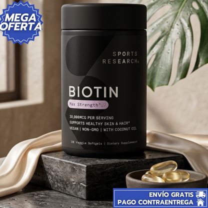 Sports Research Biotina™Suplemento de Biotina de Alta Potencia que Fortalece el Cabello, Mejora la Piel y Endurece las Uñas desde la Raíz