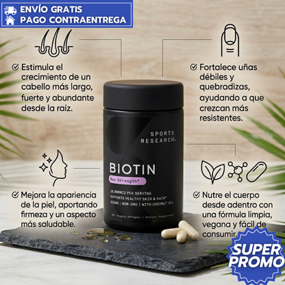 Sports Research Biotina™Suplemento de Biotina de Alta Potencia que Fortalece el Cabello, Mejora la Piel y Endurece las Uñas desde la Raíz