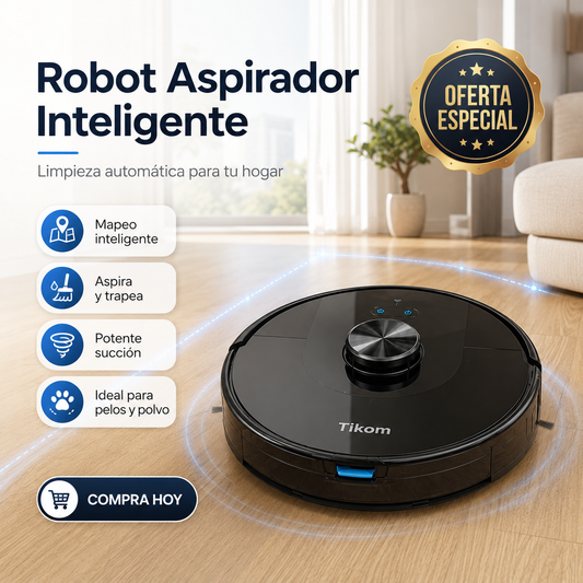 CleanBot™: Robot Aspirador y Fregasuelos Inteligente con Navegación LiDAR, Potente Succión de 5300Pa y Vaciado Automático para una Limpieza Completa del Hogar
